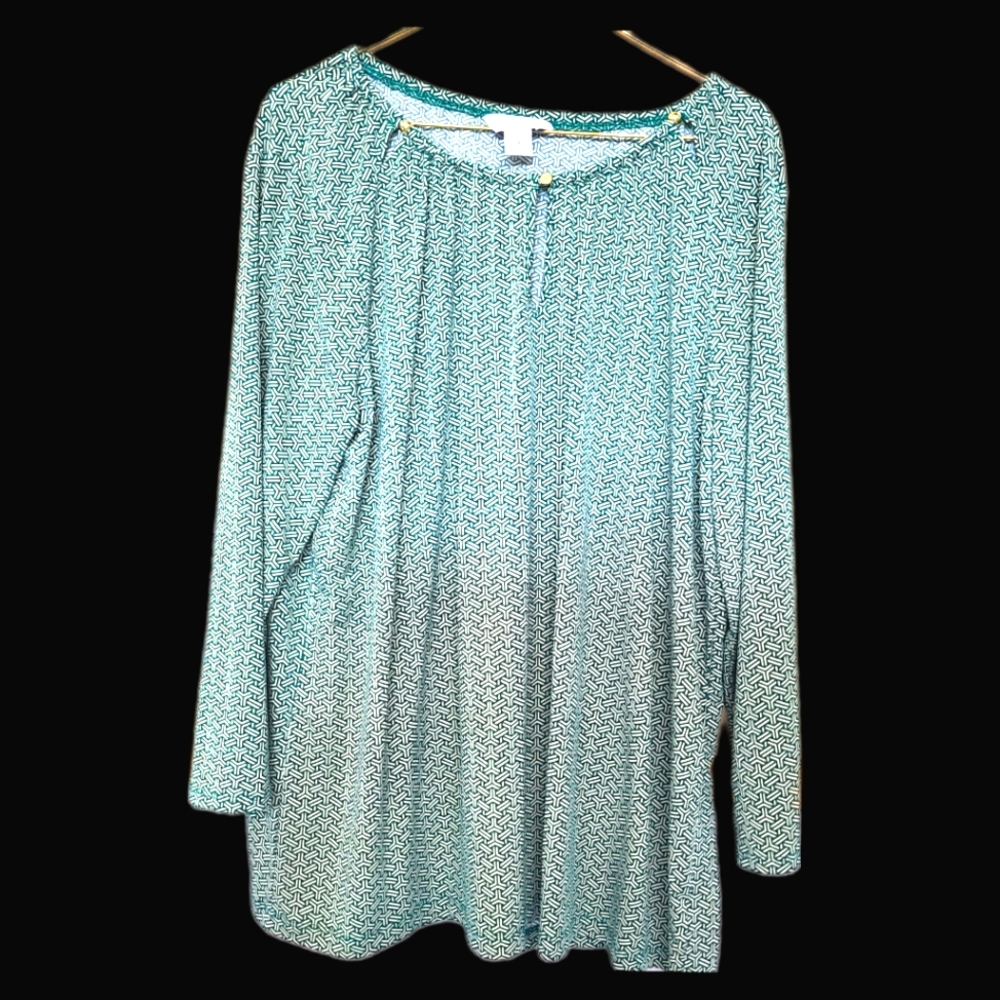 Liz Claiborne 3/4 sleeve geometric print keyhole blouse. Size XL.